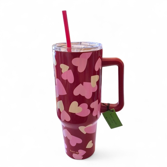 Kate Spade New York Hearts Stainless Steel 40 oz Tumbler w/ Handle + Straw – NWT - Picture 1 of 11